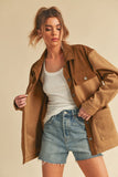 Two Tone Button Up Jacket with Pockets in Camel