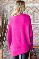 Asymmetrical Hem Dolman Sleeve Sweater in Fuchsia