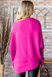 Asymmetrical Hem Dolman Sleeve Sweater in Fuchsia