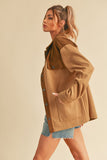 Two Tone Button Up Jacket with Pockets in Camel