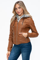 Layered Double-Zipper Jacket with Fuzzy Hood