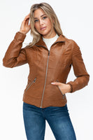 Layered Double-Zipper Jacket with Fuzzy Hood