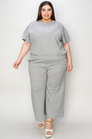 Full Size Texture Short Sleeve Top and Pants Set