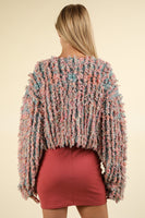 Shaggy Yarn Knit Multicolored Zip Up Jacket