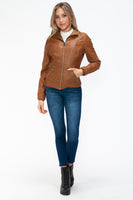 Layered Double-Zipper Jacket with Fuzzy Hood