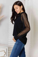 Round Neck Raglan Sheer Sleeve Blouse