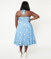 Blue & White Daisy Print Swing Dress