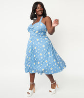 Blue & White Daisy Print Swing Dress