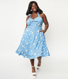 Blue & White Daisy Print Swing Dress