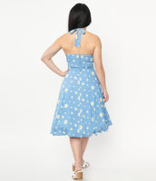 Blue & White Daisy Print Swing Dress