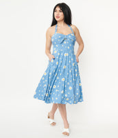 Blue & White Daisy Print Swing Dress