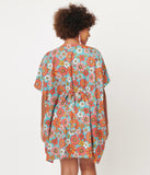 Turquoise & Pink Retro Floral Caftan Dress