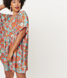 Turquoise & Pink Retro Floral Caftan Dress