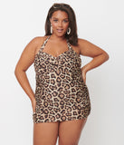 Leopard Print Pinup Sheath One Piece Swimsuit