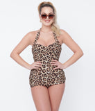 Leopard Print Pinup Sheath One Piece Swimsuit