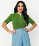 Avocado Green Retro Prim & Pretty Sweater