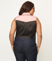 The Prettiest Peach & Black Sleeveless Fringe Prairie Girl Blouse