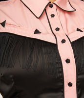 The Prettiest Peach & Black Sleeveless Fringe Prairie Girl Blouse