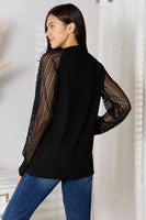 Round Neck Raglan Sheer Sleeve Blouse