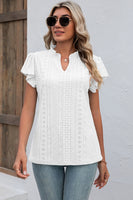 Eyelet Notched Flutter Sleeve T-Shirt