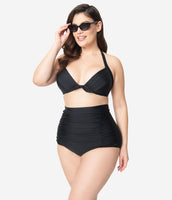 Monroe High Waist Bikini Bottom in Black