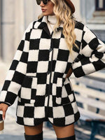 Checkered Vibes Button Front Coat with Pockets