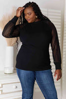 Round Neck Raglan Sheer Sleeve Blouse