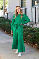 Textured Long Sleeve Top and Drawstring Pants Set