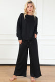 Textured Long Sleeve Top and Drawstring Pants Set