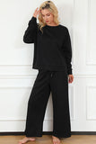 Textured Long Sleeve Top and Drawstring Pants Set