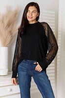 Round Neck Raglan Sheer Sleeve Blouse