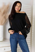 Round Neck Raglan Sheer Sleeve Blouse