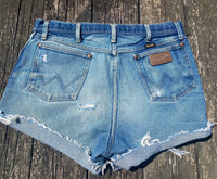 Vintage Cowgirl Wrangler One Of A Kind Medium Blue Jean Upcycled Cut Off Shorts