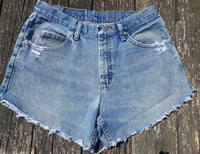 Vintage Cowgirl Wrangler One Of A Kind Light Blue Jean Upcycled Cut Off Shorts