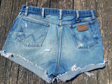 Vintage Cowgirl Wrangler One Of A Kind Medium Blue Jean Upcycled Cut Off Shorts