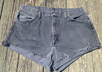 Vintage Cowgirl Wrangler Retro One Of A Kind Faded Black Jean Upcycled Cut Off Shorts