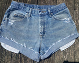 Vintage Cowgirl Wrangler One Of A Kind Light Blue Jean Upcycled Cut Off Shorts