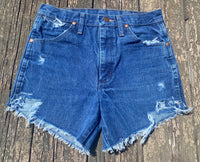 Vintage Cowgirl Wrangler One Of A Kind Medium Blue Jean Upcycled Cut Off Shorts