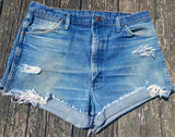 Vintage Cowgirl Wrangler One Of A Kind Medium Blue Jean Upcycled Cut Off Shorts