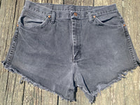 Vintage Cowgirl Wrangler Retro One Of A Kind Faded Black Jean Upcycled Cut Off Shorts